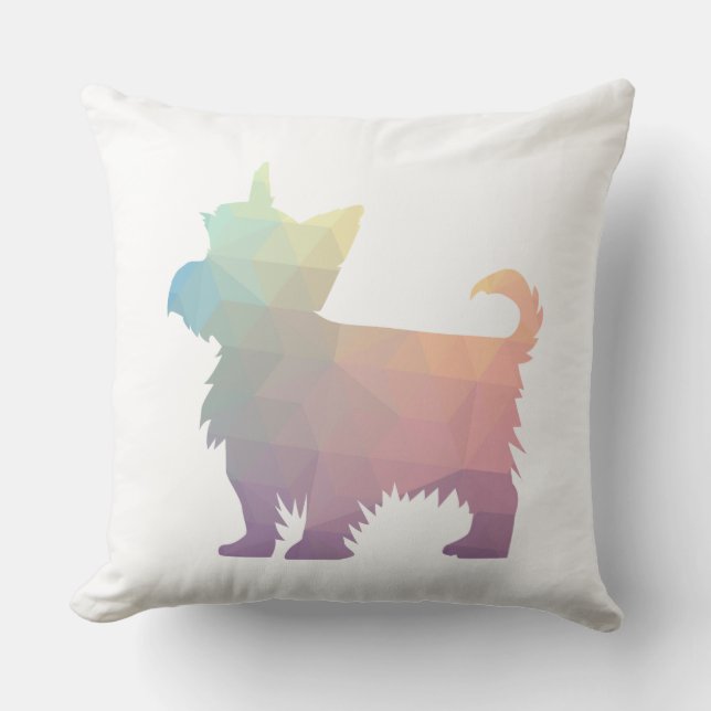 Cojín Decorativo Yorkie Geometric Pattern Silhouette Pastel (Anverso)