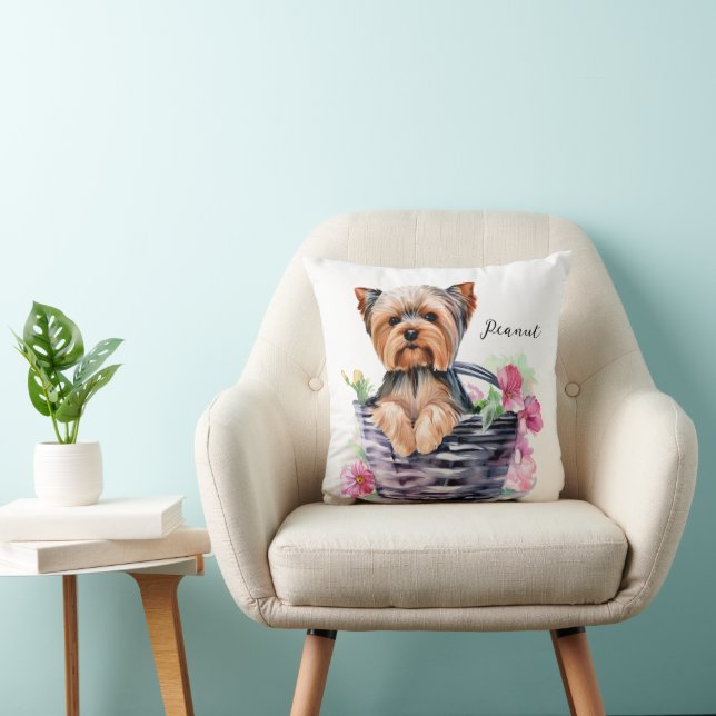 Cojín Decorativo Yorkie personalizado en el arte acuarela de la can (Silla)