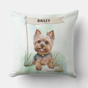 Cojín Decorativo Yorkshire Terrier Acuarela Perro Personalizado