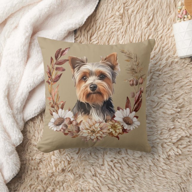 Cojín Decorativo Yorkshire Terrier Dog Autumn Wreath (Manta)