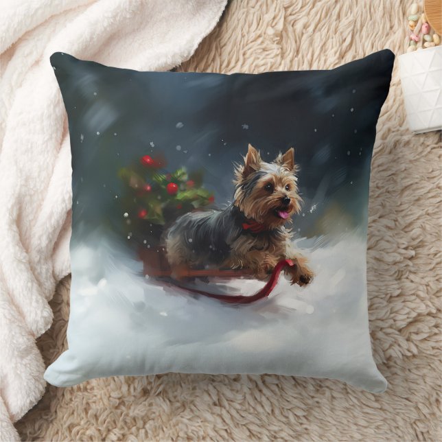 Cojín Decorativo Yorkshire Terrier Navidad nieve invierno (Manta)