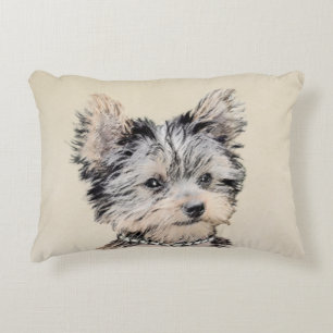 Cojín Decorativo Yorkshire Terrier Puppy Pintando Arte Original De