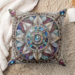 Cojín Decorativo Zafiros Rosas y Azules Diamantes Perlas Mandala