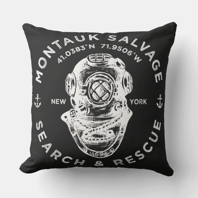 Cojín Decorativo Zambullida Helmet Montauk Salvage Company (Anverso)