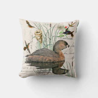 Cojín Decorativo Zampullín Colibrí Aves Espadaña Francés Ephemera