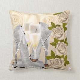 Cojín Decorativo Zapatos, rosas, perlas y Champán