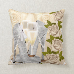 Cojín Decorativo Zapatos, rosas, perlas y Champán