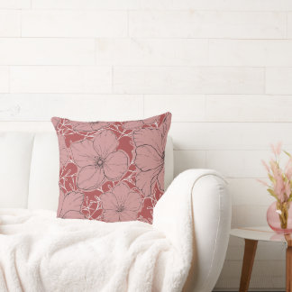 Cojín Decorativo Zarte Blüten - LineArt Design - Rosa/Rot