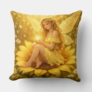 Cojín Decorativo Zarte Elfe auf einer Sonnenblume