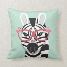 Cojín Decorativo Zebra Blanca Negra Con Lentes De Sol Rosadas
