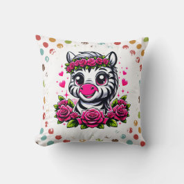 Cojín Decorativo Zebra juguetona con corona rosa rosa