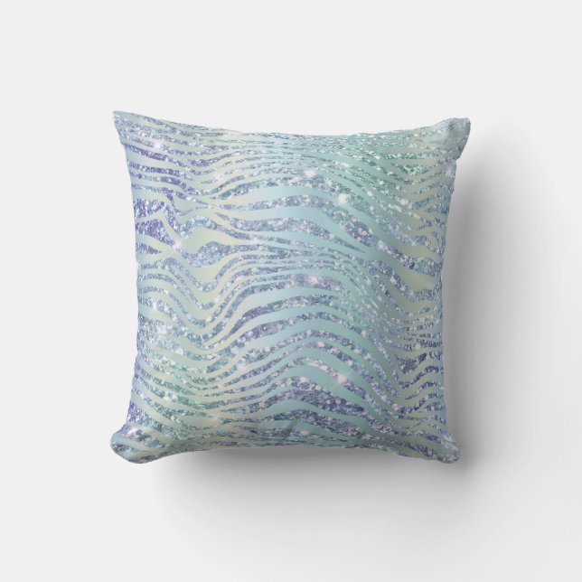 Cojín Decorativo *~* ZEBRA Purpurina de Diamantes de la Piel Azul d (Anverso)