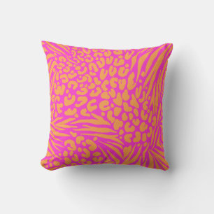 Cojín Decorativo Zebra Stripes Leopard Naranja Rosa Animal salvaje