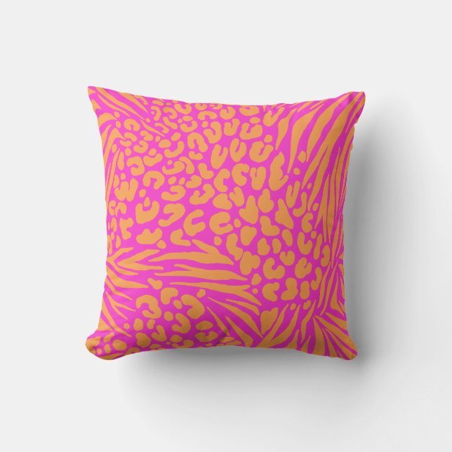 Cojín Decorativo Zebra Stripes Leopard Naranja Rosa Animal salvaje (Anverso)