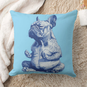 Cojín Decorativo Zen Bulldog en Pose de Meditación Arte