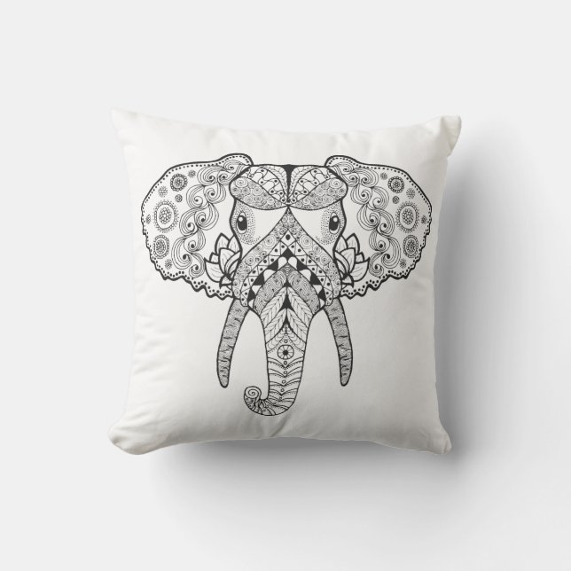 Cojín Decorativo Zentangle inspiró el elefante (Anverso)
