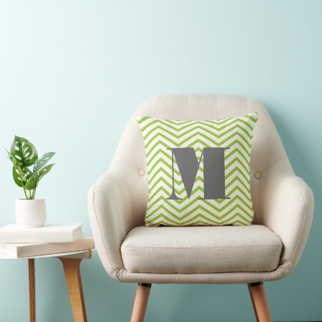 Cojín Decorativo Zig Zag en monograma agudo verde marfil y gris (Silla)