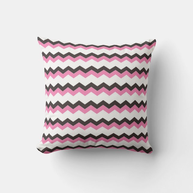 Cojín decorativo Zig Zag rosa y negro (Anverso)