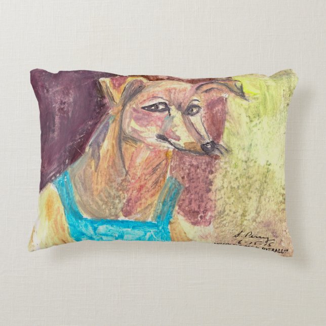 Cojín Decorativo "Ziggy The Dog in Overalls" acuarela (Reverso)