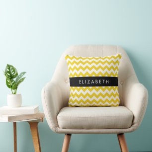 Cojín Decorativo Zigzag Amarillo, Chevron Amarillo, Tu Nombre