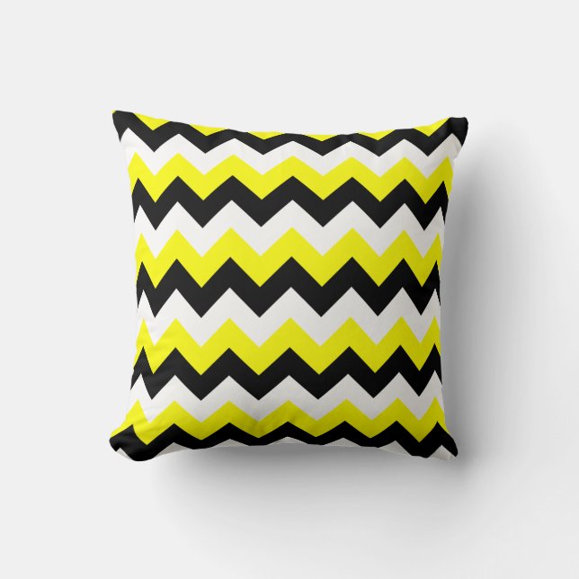 Cojín Decorativo Zigzag blanco y negro amarillo (Anverso)