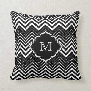 Cojín Decorativo Zigzag Chevron Monogramado Negro Y Blanco
