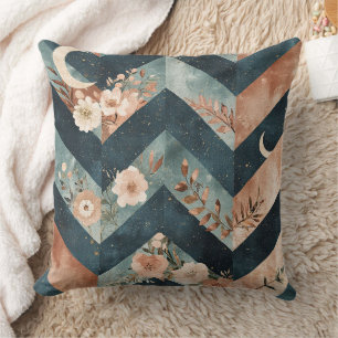 Cojín Decorativo Zigzag Floral Artístico con Símbolos Lunares