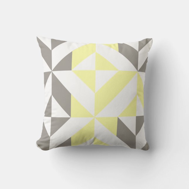 Cojín Decorativo ZigZag geométrico amarillo y plateado (Anverso)