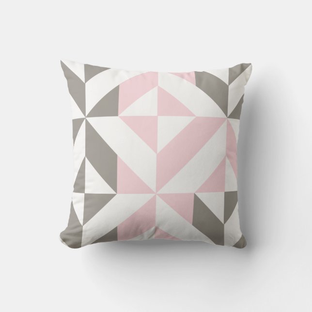 Cojín Decorativo ZigZag geométrico rosa y plateado (Anverso)