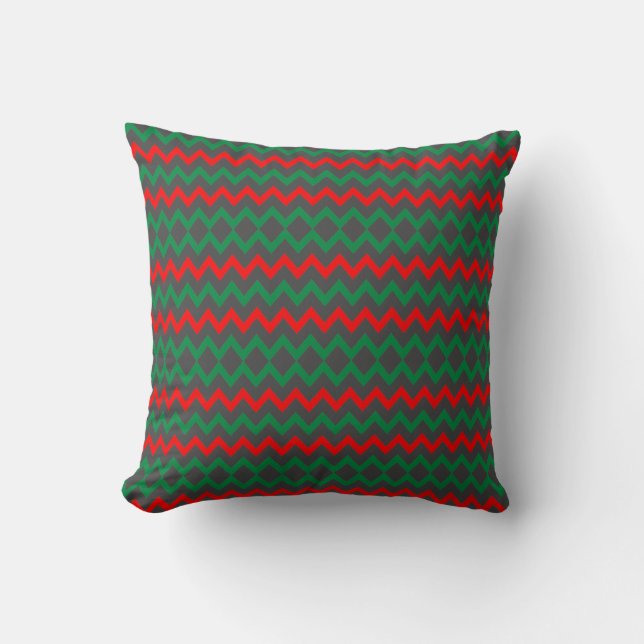Cojín Decorativo ZigZag gris verde rojo (Anverso)