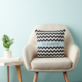 Cojín Decorativo Zigzag negro y blanco, patrón de cheurón, nombre