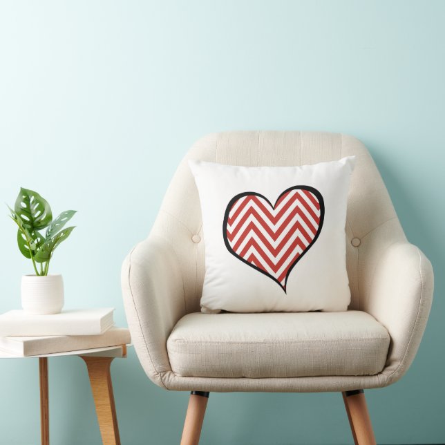Cojín Decorativo Zigzag Rojo, Chevron Rojo, Patrón Zigzag, Corazón (Silla)