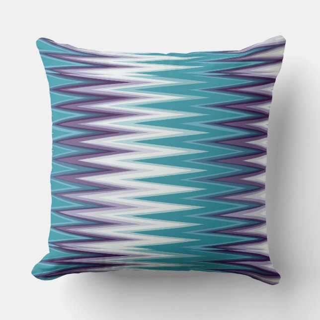 Cojín Decorativo Zigzags turquesa, blanco y morado (Anverso)