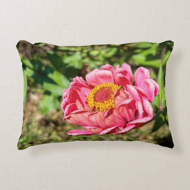 Cojín Decorativo Zinnia rosa con centro amarillo (Anverso)
