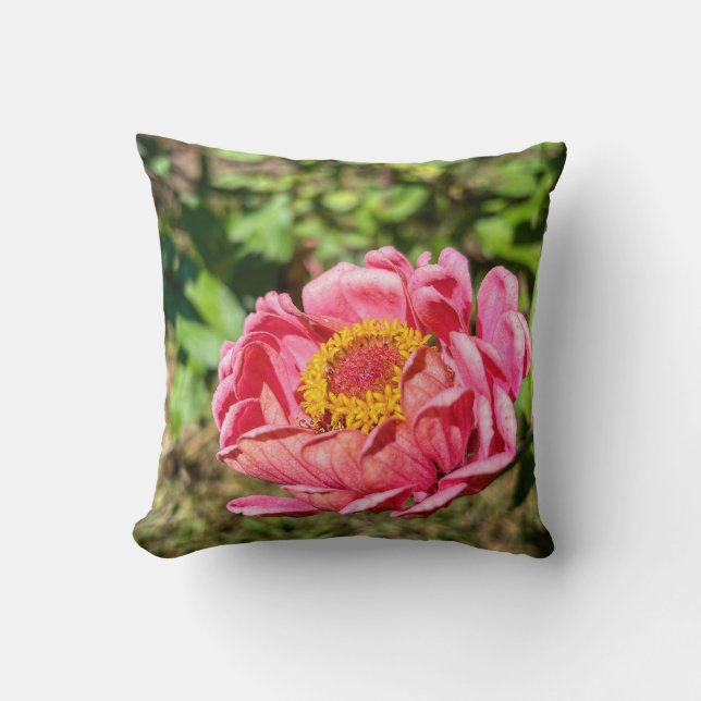 Cojín Decorativo Zinnia rosa con centro amarillo (Anverso)