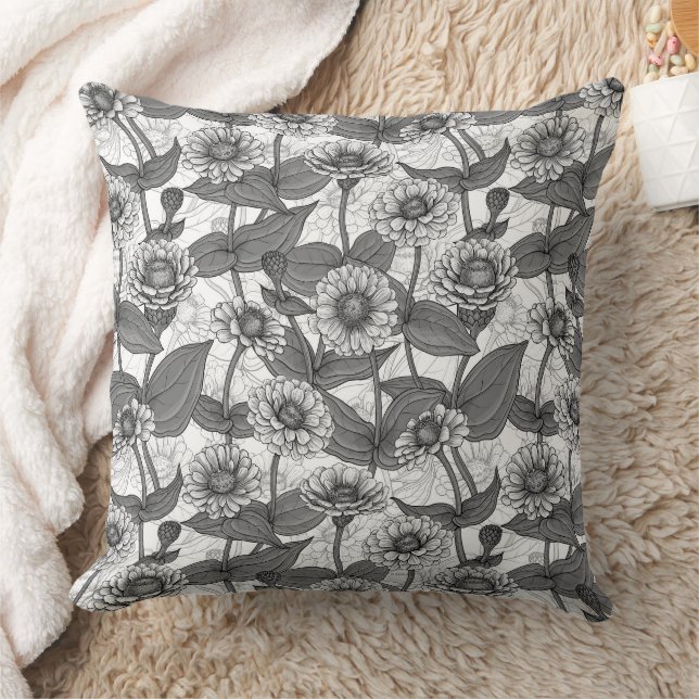 Cojín Decorativo Zinnias, monocromo en blanco (Manta)