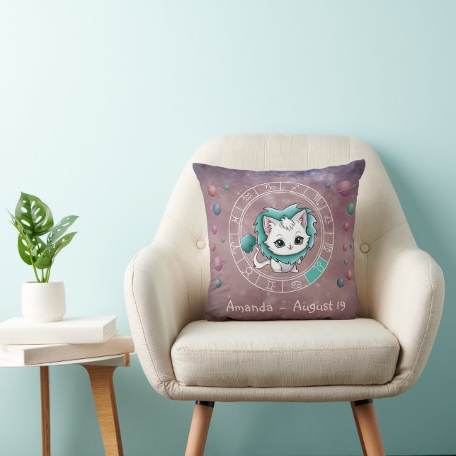 Cojín Decorativo Zodiac Leo Cute Cat Wheel Planet Astrología (Silla)