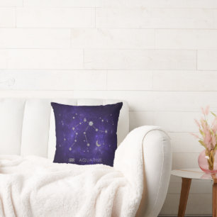 Cojín Decorativo Zodiac Purple Aquarius   Horoscopio astrológico