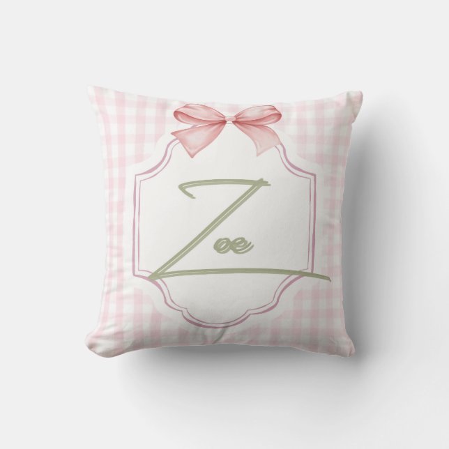 Cojín Decorativo Zoe Baby Nursery Personalizado Bow&Gingham (Anverso)