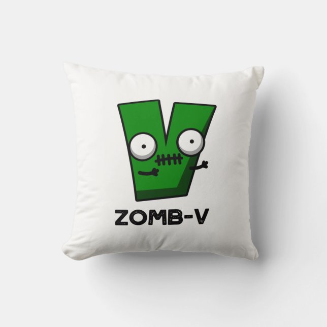 Cojín Decorativo Zomb-V Funny Halloween Zombie Alphabet V Pun (Anverso)