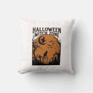 Cojín Decorativo Zona de Bruja de Halloween Cementerio de Gato Negr