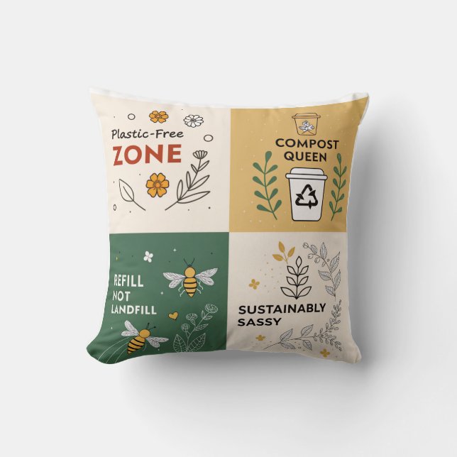 Cojín Decorativo Zona libre de plástico - Diseño ecológico (Anverso)