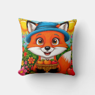 Cojín Decorativo Zorro Adorable Con Canasta De Manzanas