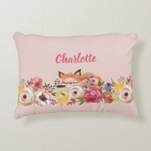 Cojín Decorativo Zorro adorable del bosque dormido sobre flores nom