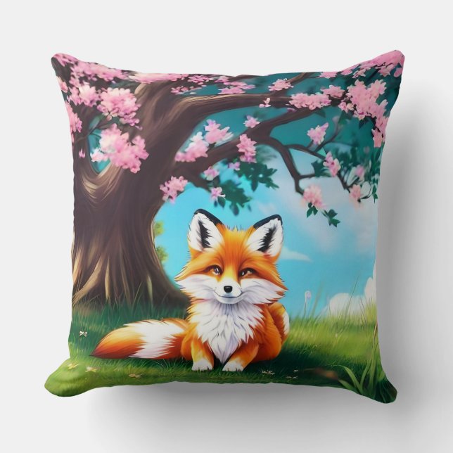 Cojín Decorativo Zorro Adorable Sentado Bajo El Árbol-68563 (Anverso)