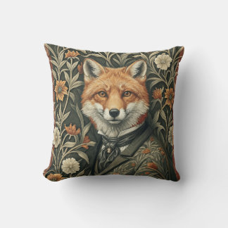 Cojín Decorativo Zorro caballero con traje de noche vintage bosque 