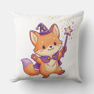 Cojín Decorativo Zorro de brujo lindo lanzando hechizo mágico de Ha