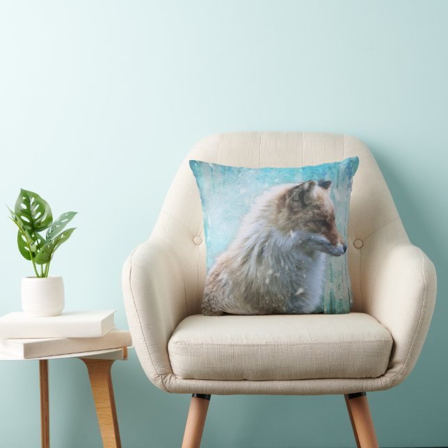 Cojín Decorativo Zorro de Furry Cute en fondo azul grunge (Silla)