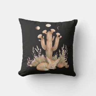 Cojín Decorativo Zorro del desierto boho durmiendo bajo cactus sagu