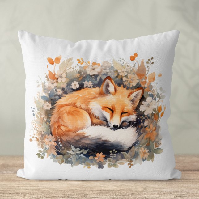 Cojín Decorativo Zorro dormido (Cute sleeping fox watercolour pillow)